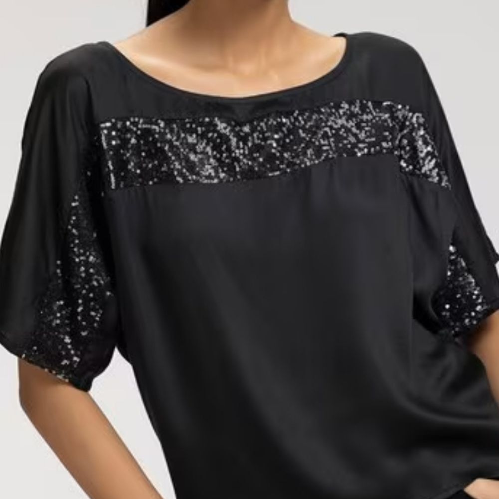 Express Black Oversized Dolman Sleeve Blouse W/ Black Sequins, M - Picture 5 of 10